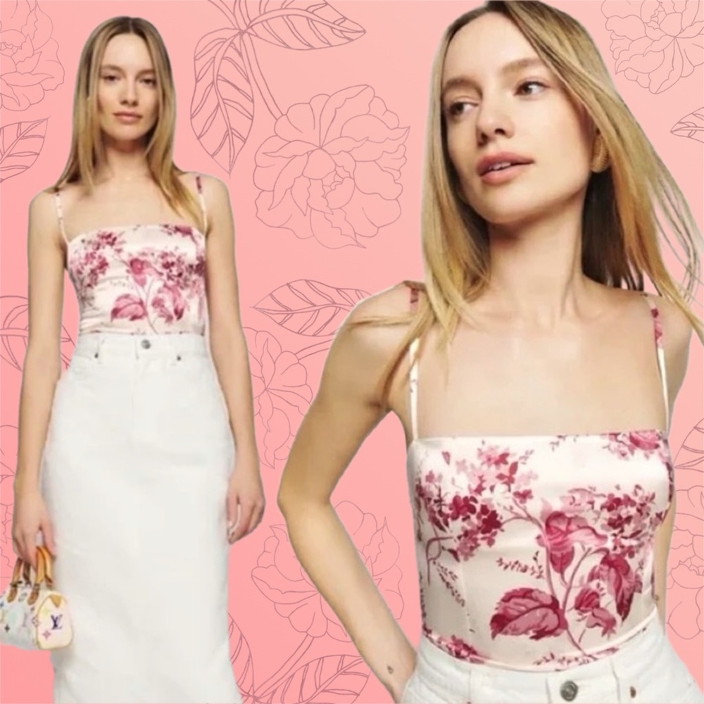 reformation • overland silk top in paris toile floral print 0